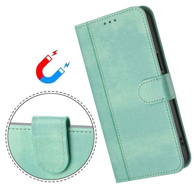 For Motorola Moto G Play 2022 Line Splicing Buckle Retro Leather Phone Case(Mint)
