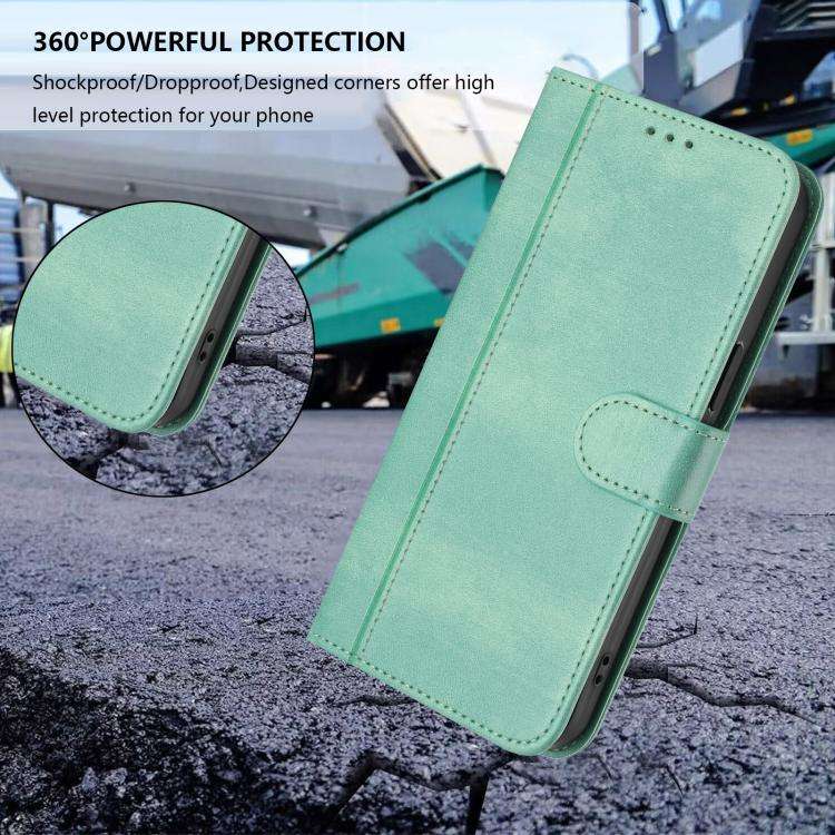For Motorola Moto G Play 2022 Line Splicing Buckle Retro Leather Phone Case(Mint)