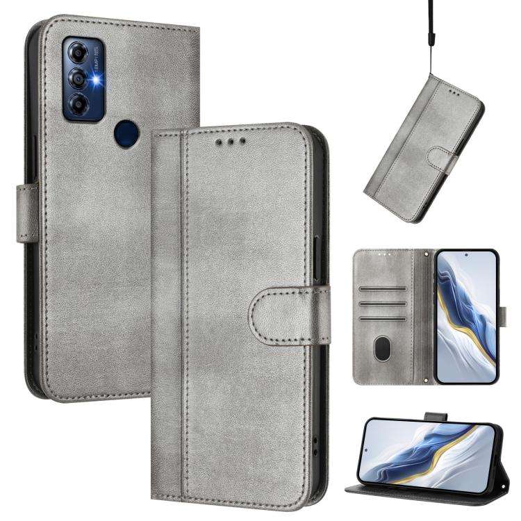 For Motorola Moto G Play 2022 Line Splicing Buckle Retro Leather Phone Case(Grey)