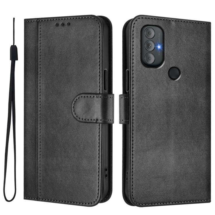 For Motorola Moto G Power 2022 Line Splicing Buckle Retro Leather Phone Case(Black)