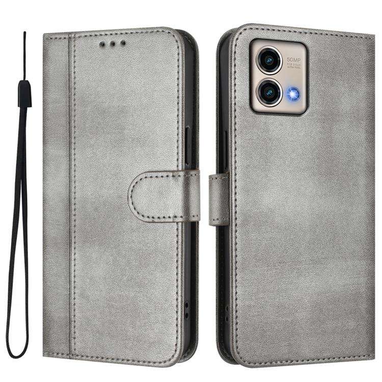 For Motorola Moto G Stylus 5G 2023 Line Splicing Buckle Retro Leather Phone Case(Grey)