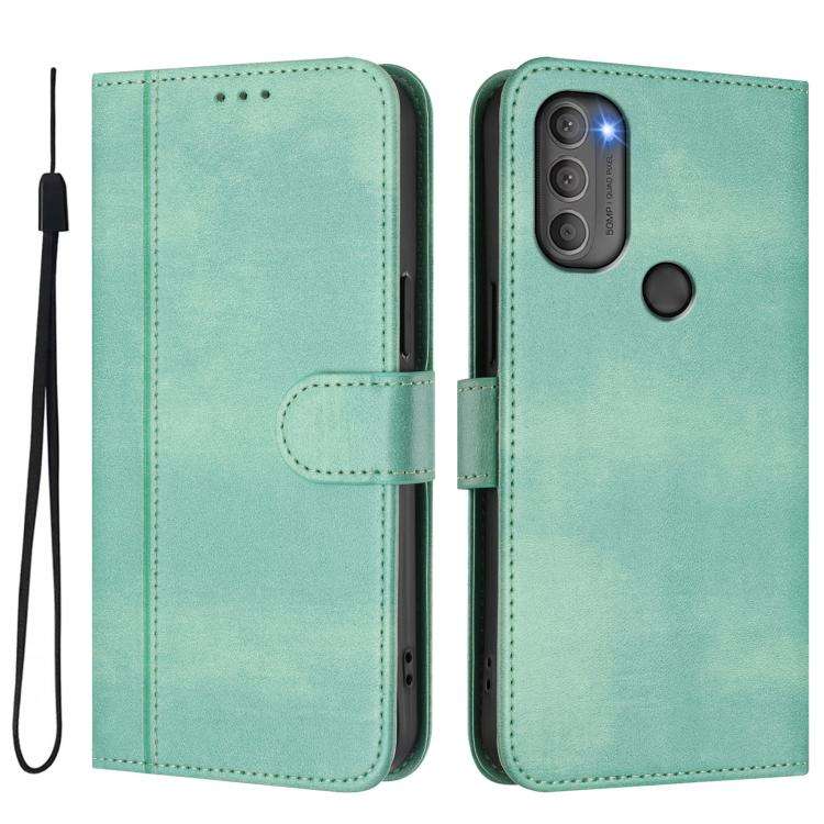 For Motorola Moto G71 5G Line Splicing Buckle Retro Leather Phone Case(Mint)
