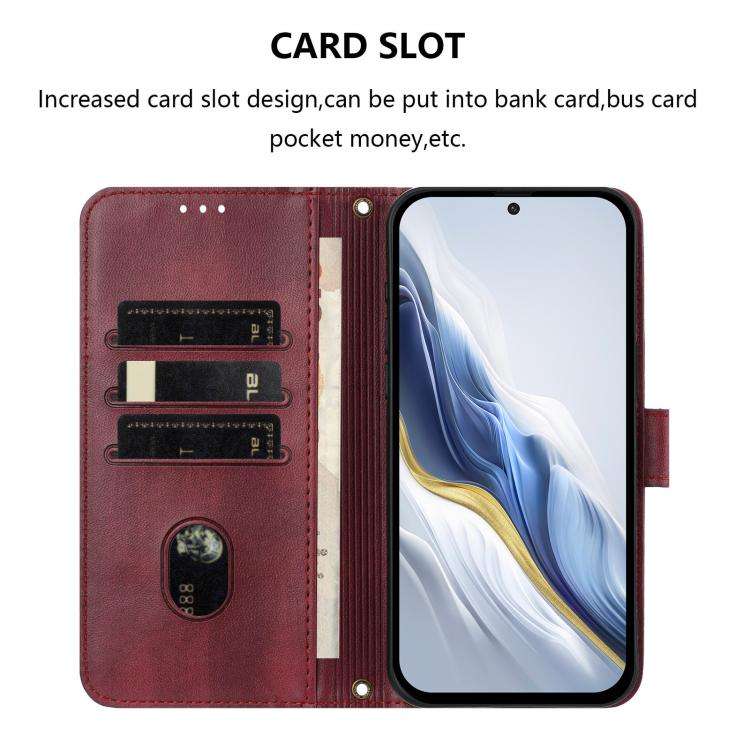 For Motorola Moto G71 5G Line Splicing Buckle Retro Leather Phone Case(Wine Red)