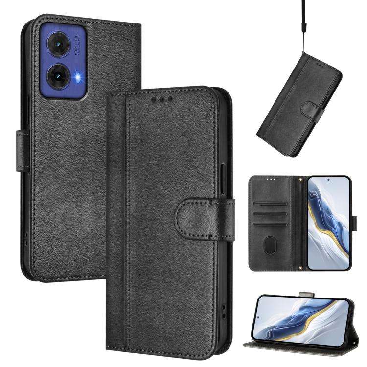 For Motorola Moto G85 5G Line Splicing Buckle Retro Leather Phone Case(Black)