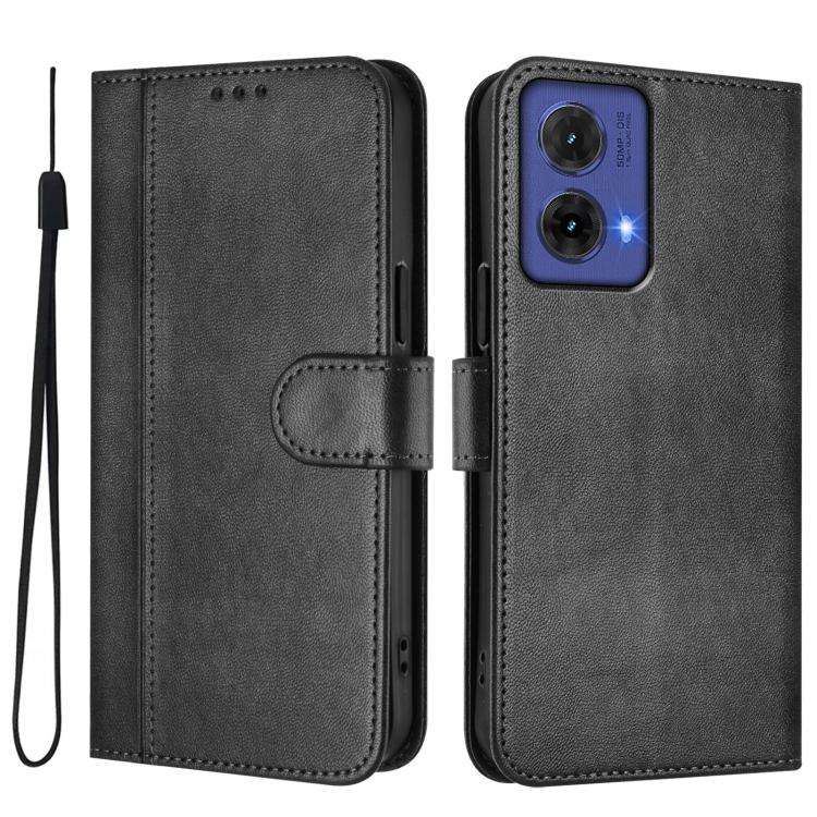 For Motorola Moto G85 5G Line Splicing Buckle Retro Leather Phone Case(Black)