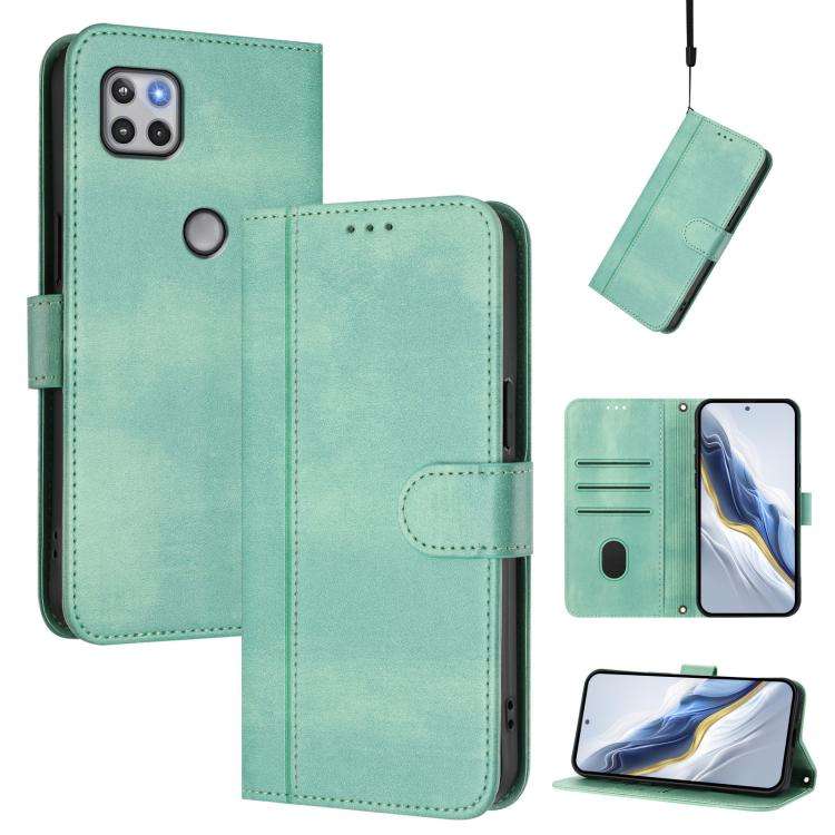 For Motorola Moto One 5G Ace 2021 Line Splicing Buckle Retro Leather Phone Case(Mint)