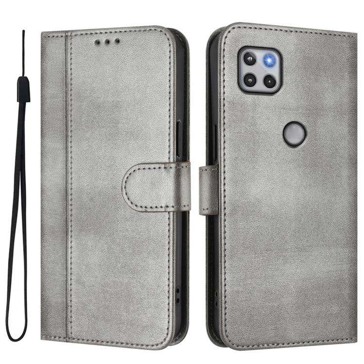 For Motorola Moto One 5G Ace 2021 Line Splicing Buckle Retro Leather Phone Case(Grey)