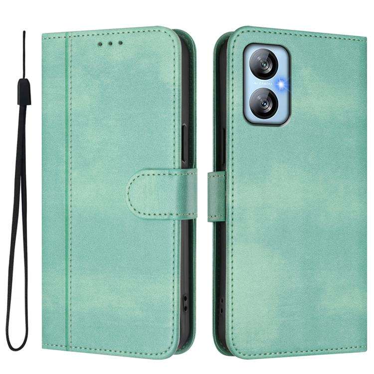 For Blackview A52 / A52 Pro Line Splicing Buckle Retro Leather Phone Case(Mint Green)