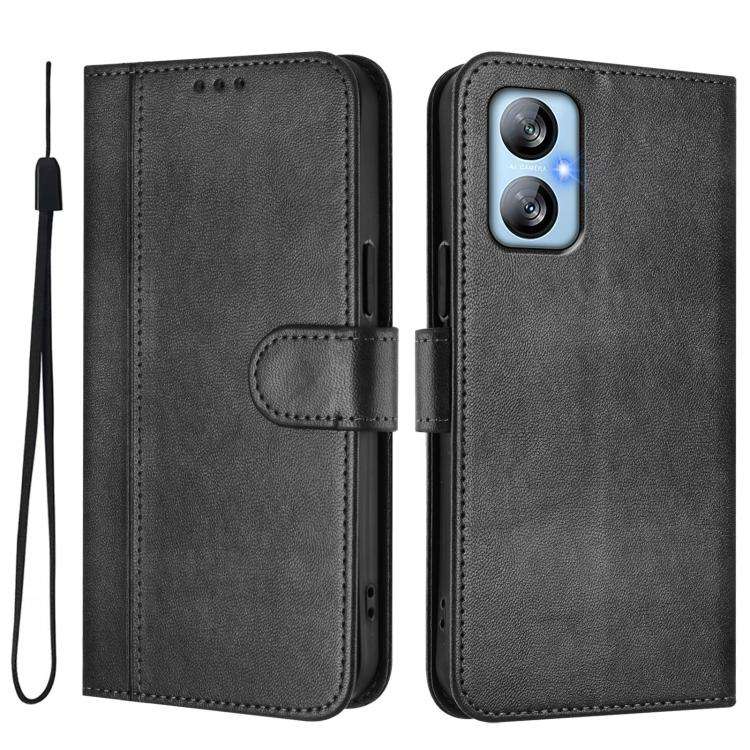 For Blackview A52 / A52 Pro Line Splicing Buckle Retro Leather Phone Case(Black)