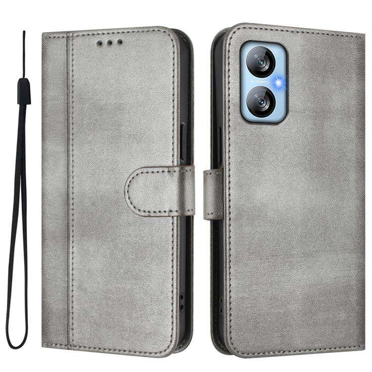 For Blackview A52 / A52 Pro Line Splicing Buckle Retro Leather Phone Case(Grey)
