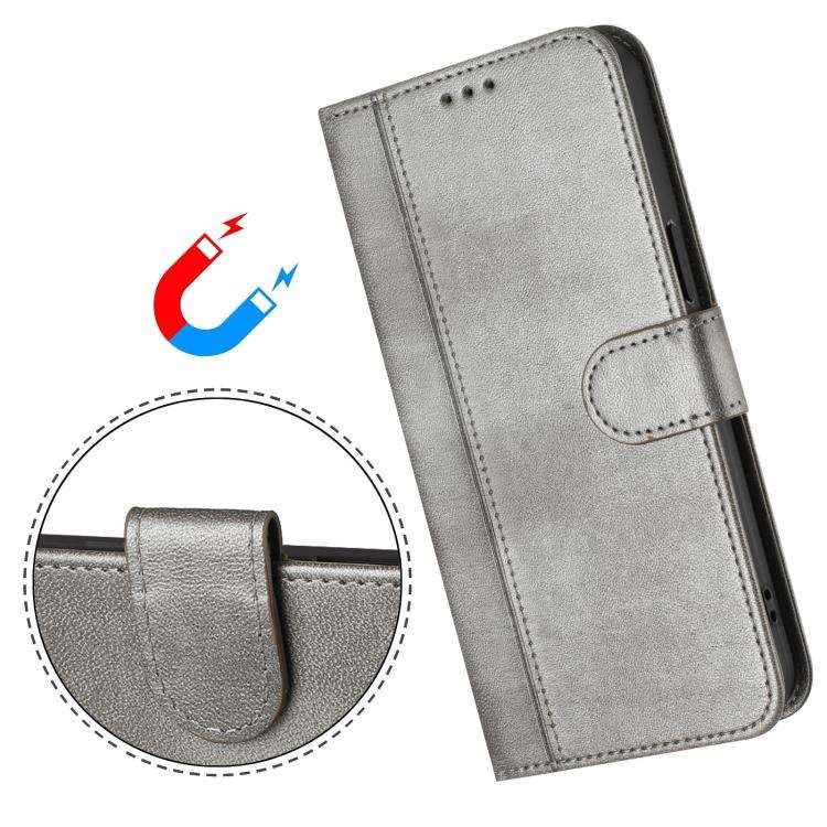 For Blackview A52 / A52 Pro Line Splicing Buckle Retro Leather Phone Case(Grey)
