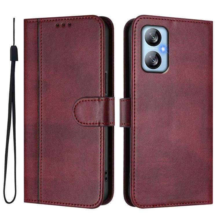 For Blackview A52 / A52 Pro Line Splicing Buckle Retro Leather Phone Case(Wine Red)