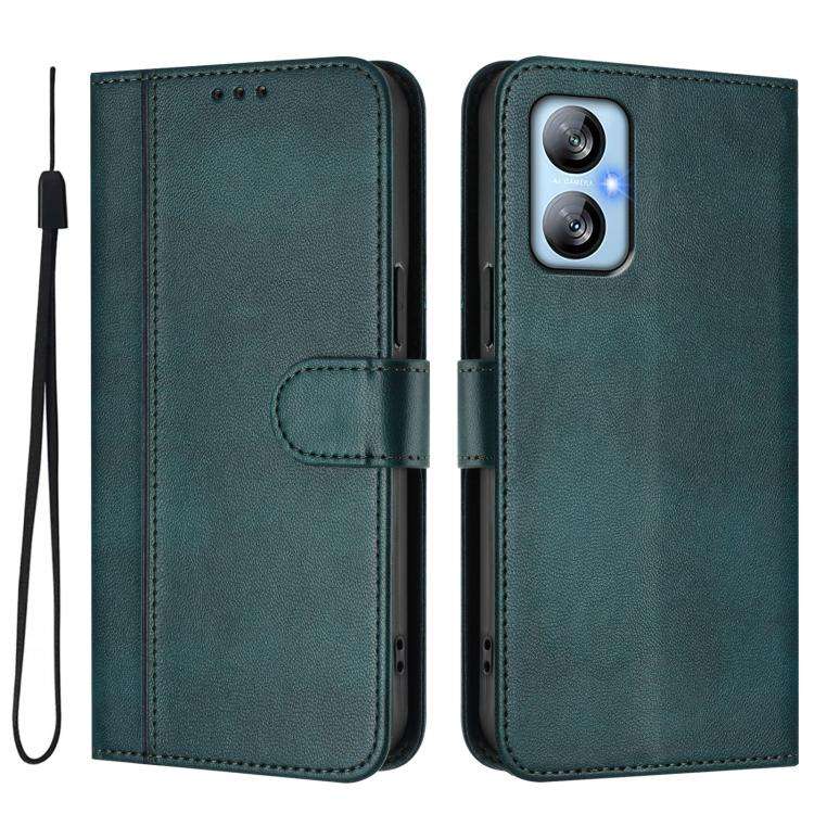 For Blackview A52 / A52 Pro Line Splicing Buckle Retro Leather Phone Case(Dark Green)