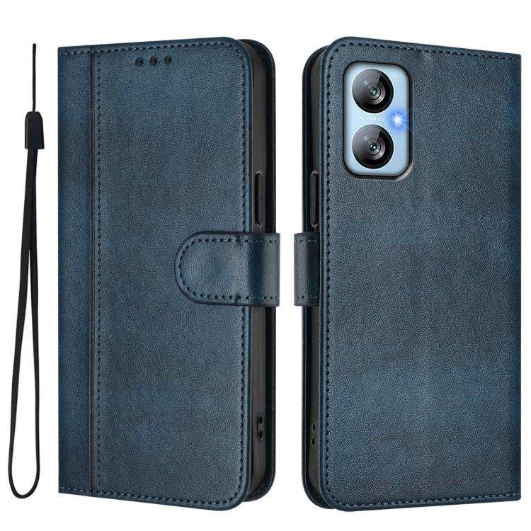 For Blackview A52 / A52 Pro Line Splicing Buckle Retro Leather Phone Case(Dark Blue)