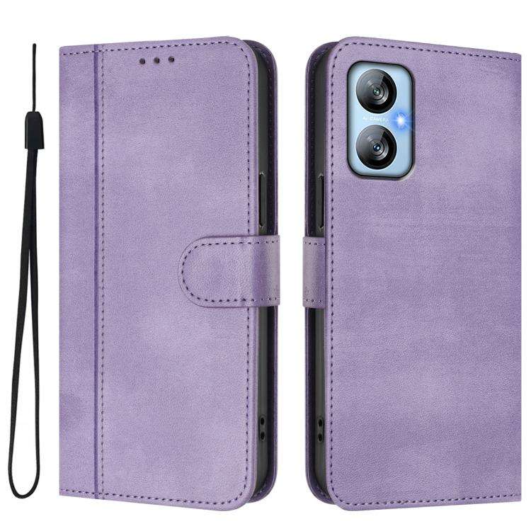For Blackview A52 / A52 Pro Line Splicing Buckle Retro Leather Phone Case(Purple)