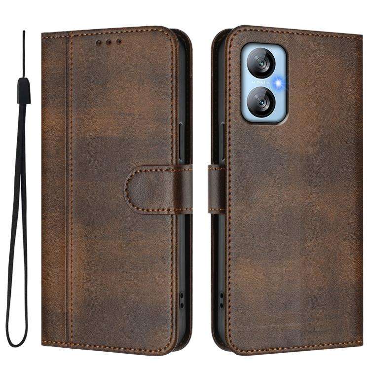 For Blackview A52 / A52 Pro Line Splicing Buckle Retro Leather Phone Case(Brown)