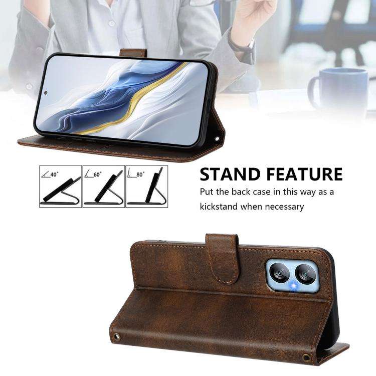 For Blackview A52 / A52 Pro Line Splicing Buckle Retro Leather Phone Case(Brown)