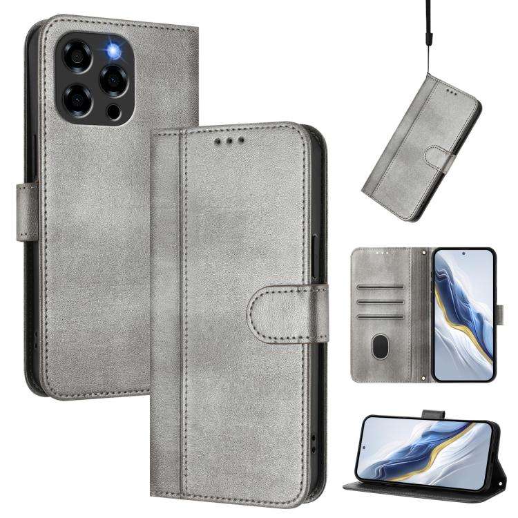 For Doogee Note 58 / 58 Pro Line Splicing Buckle Retro Leather Phone Case(Grey)
