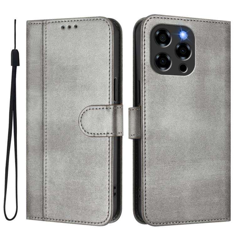 For Doogee Note 58 / 58 Pro Line Splicing Buckle Retro Leather Phone Case(Grey)