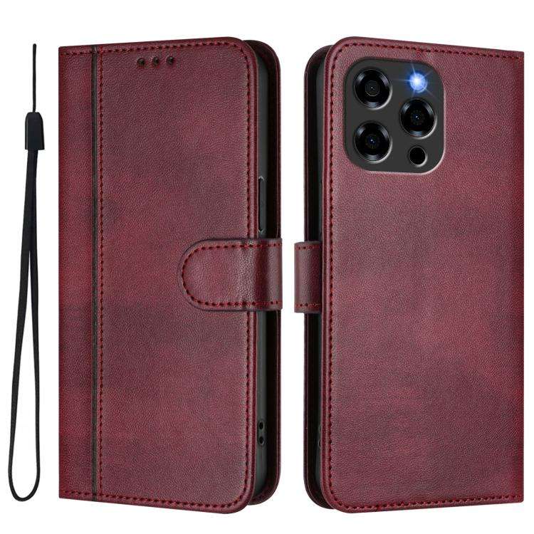 For Doogee Note 58 / 58 Pro Line Splicing Buckle Retro Leather Phone Case(Wine Red)
