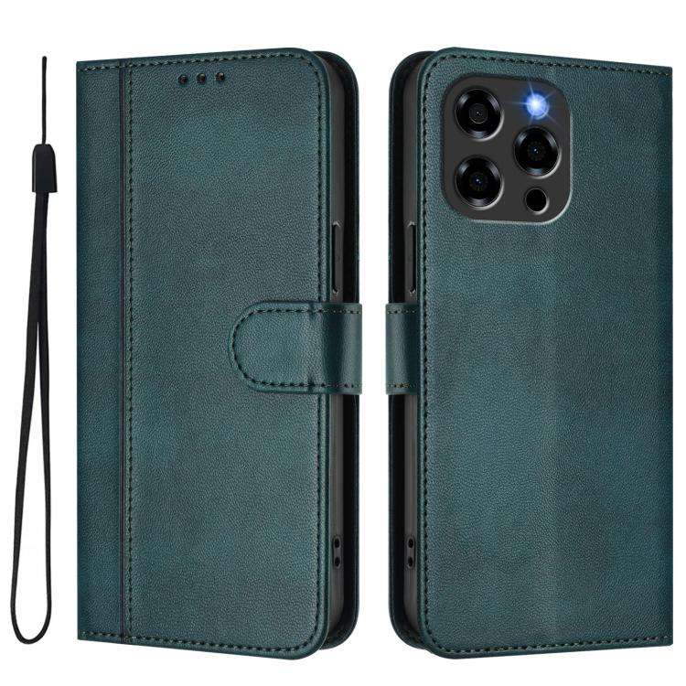 For Doogee Note 58 / 58 Pro Line Splicing Buckle Retro Leather Phone Case(Dark Green)