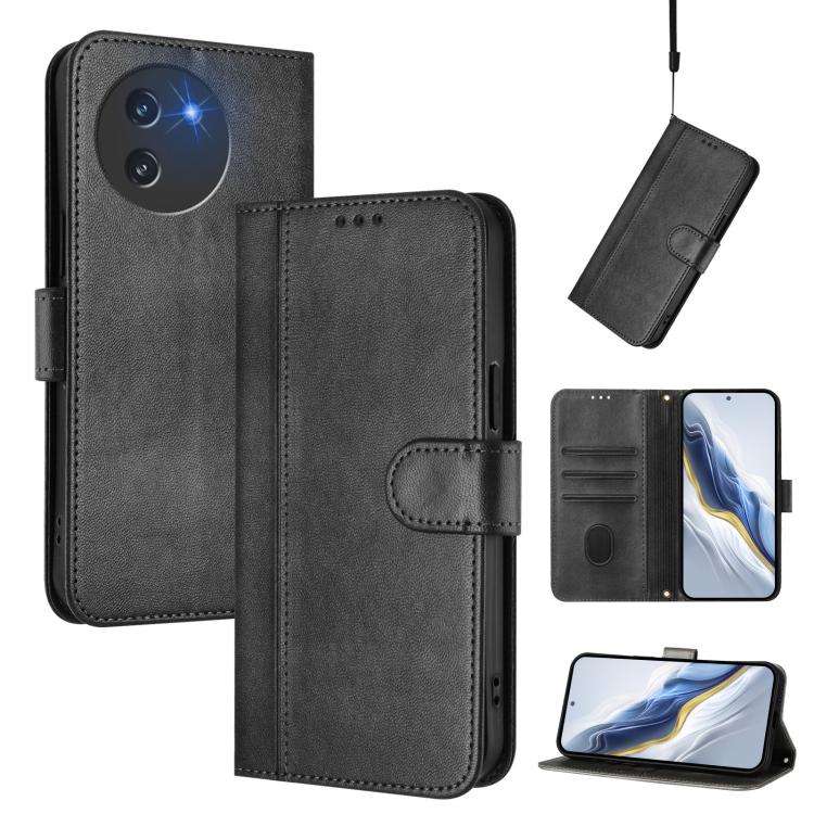 For Doogee Note 59 / 59 Pro Line Splicing Buckle Retro Leather Phone Case(Black)