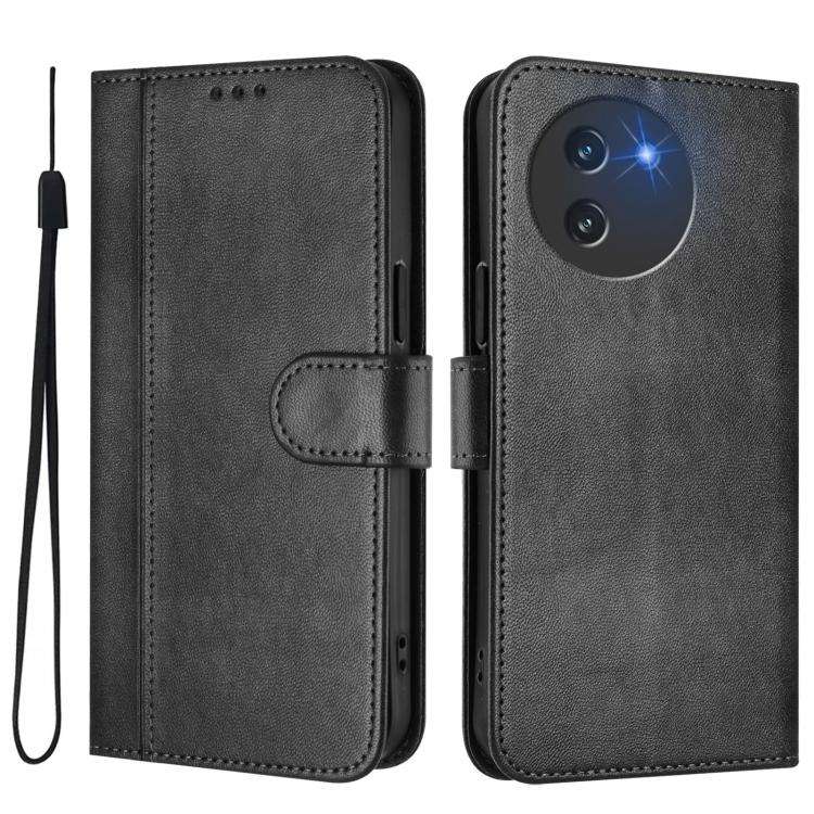 For Doogee Note 59 / 59 Pro Line Splicing Buckle Retro Leather Phone Case(Black)
