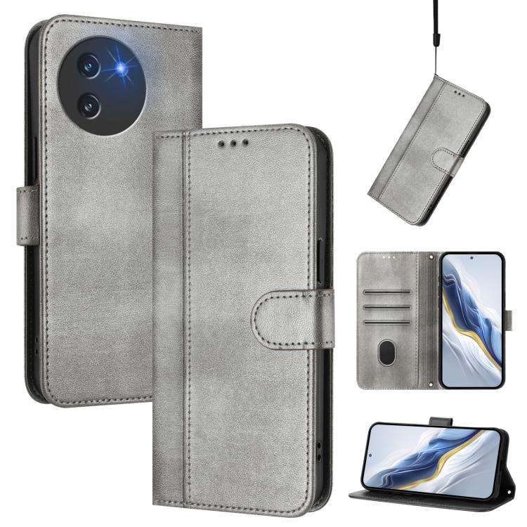 For Doogee Note 59 / 59 Pro Line Splicing Buckle Retro Leather Phone Case(Grey)
