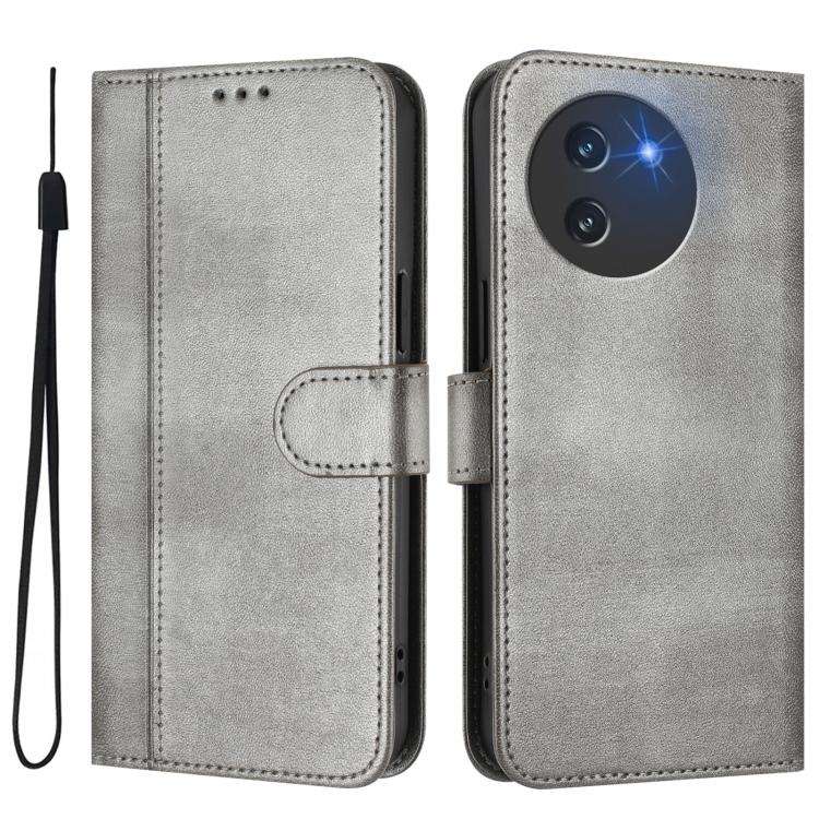 For Doogee Note 59 / 59 Pro Line Splicing Buckle Retro Leather Phone Case(Grey)