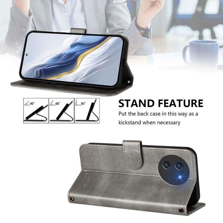 For Doogee Note 59 / 59 Pro Line Splicing Buckle Retro Leather Phone Case(Grey)