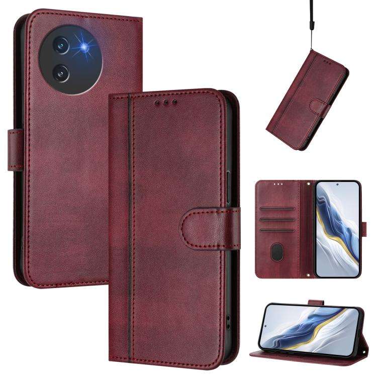 For Doogee Note 59 / 59 Pro Line Splicing Buckle Retro Leather Phone Case(Wine Red)