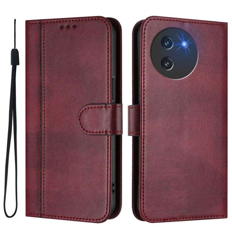 For Doogee Note 59 / 59 Pro Line Splicing Buckle Retro Leather Phone Case(Wine Red)