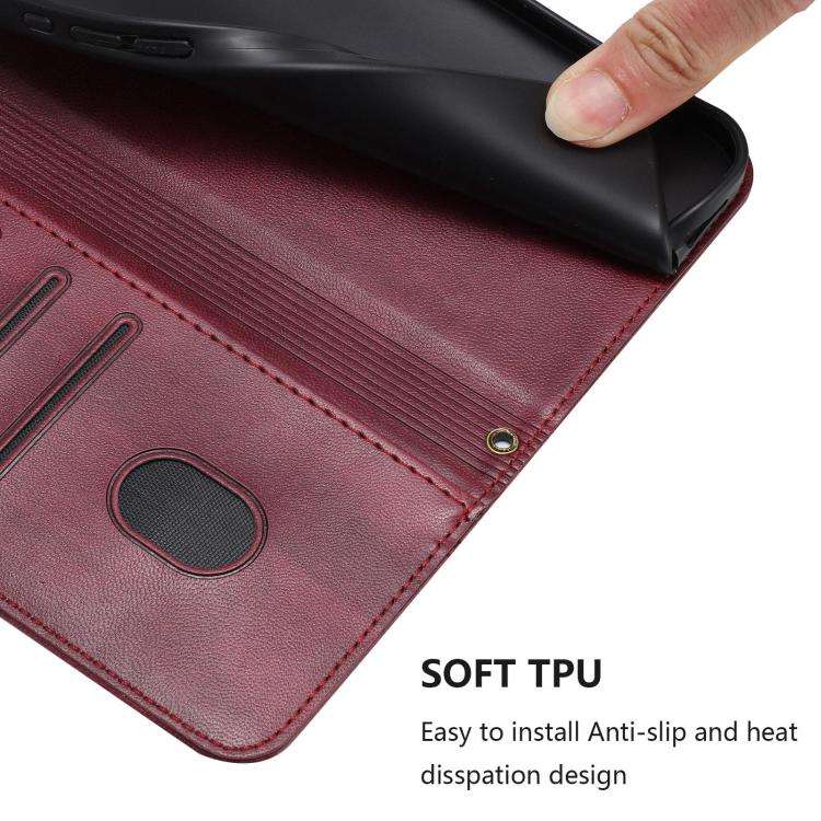 For Doogee Note 59 / 59 Pro Line Splicing Buckle Retro Leather Phone Case(Wine Red)