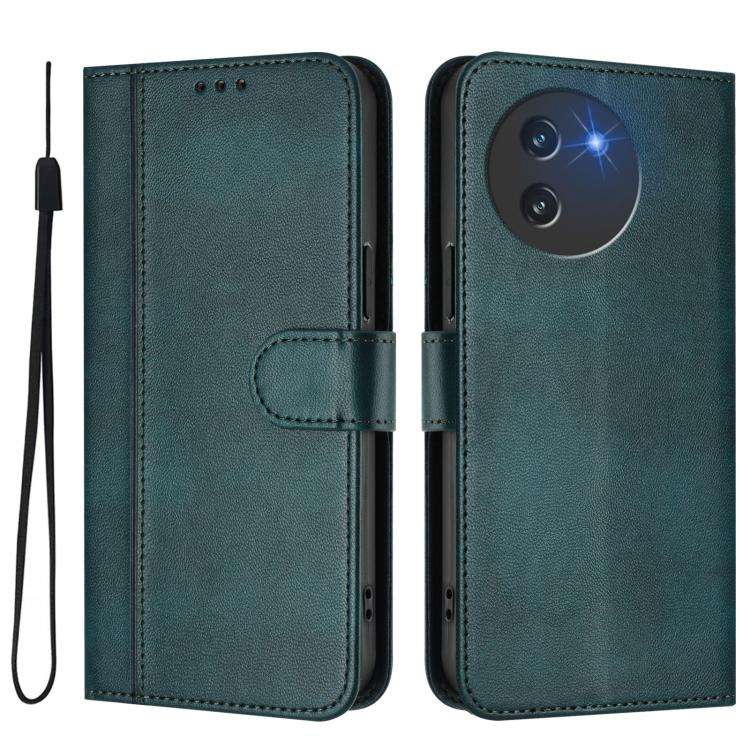 For Doogee Note 59 / 59 Pro Line Splicing Buckle Retro Leather Phone Case(Dark Green)