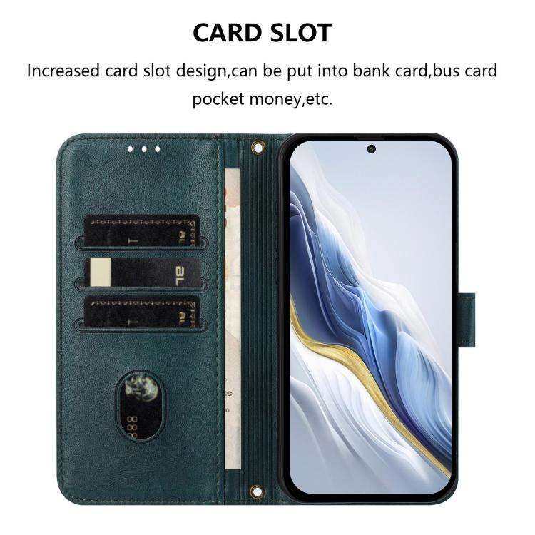 For Doogee Note 59 / 59 Pro Line Splicing Buckle Retro Leather Phone Case(Dark Green)
