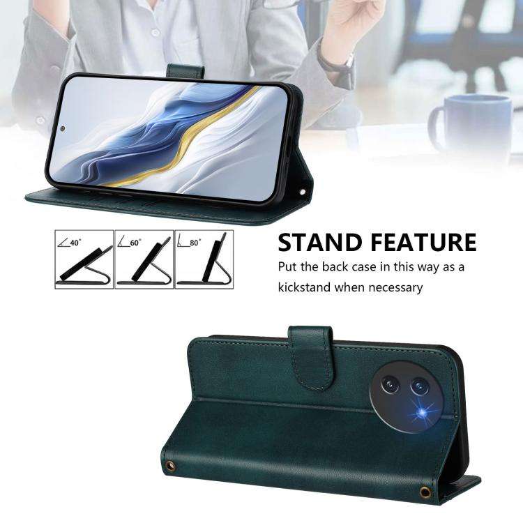 For Doogee Note 59 / 59 Pro Line Splicing Buckle Retro Leather Phone Case(Dark Green)