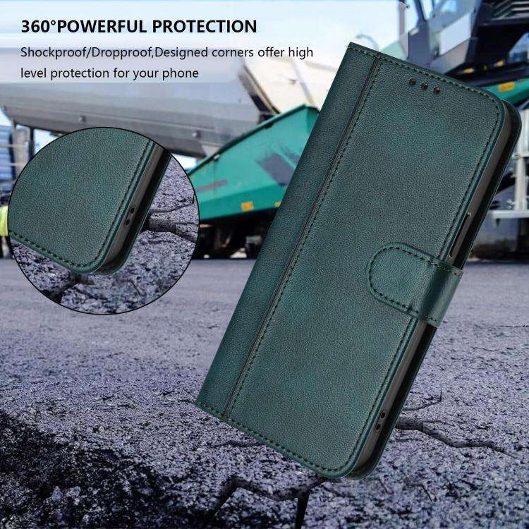 For Doogee Note 59 / 59 Pro Line Splicing Buckle Retro Leather Phone Case(Dark Green)