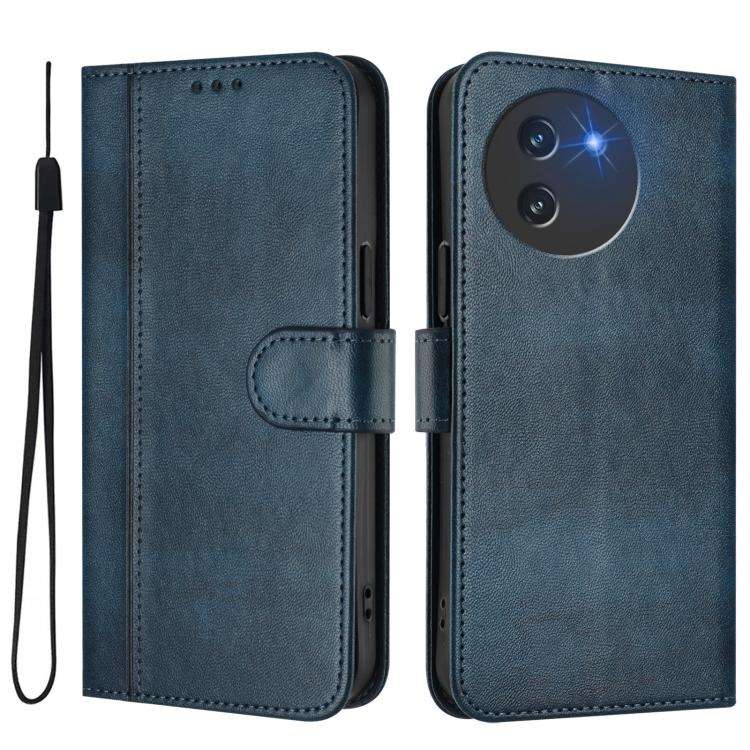 For Doogee Note 59 / 59 Pro Line Splicing Buckle Retro Leather Phone Case(Dark Blue)