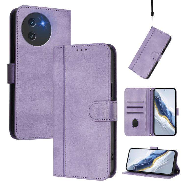 For Doogee Note 59 / 59 Pro Line Splicing Buckle Retro Leather Phone Case(Purple)