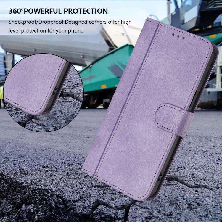 For Doogee Note 59 / 59 Pro Line Splicing Buckle Retro Leather Phone Case(Purple)