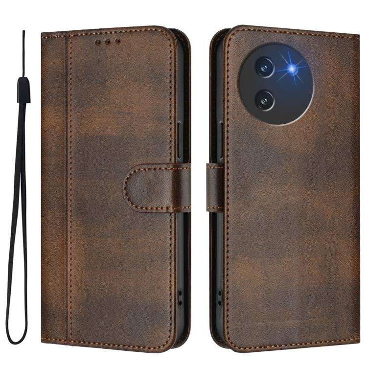 For Doogee Note 59 / 59 Pro Line Splicing Buckle Retro Leather Phone Case(Brown)