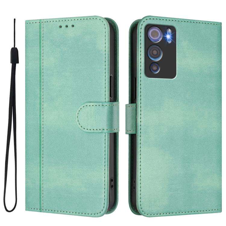 For Doogee N60 Pro Line Splicing Buckle Retro Leather Phone Case(Mint Green)