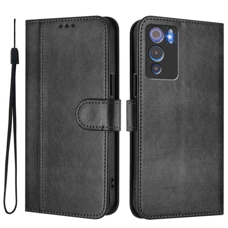 For Doogee N60 Pro Line Splicing Buckle Retro Leather Phone Case(Black)