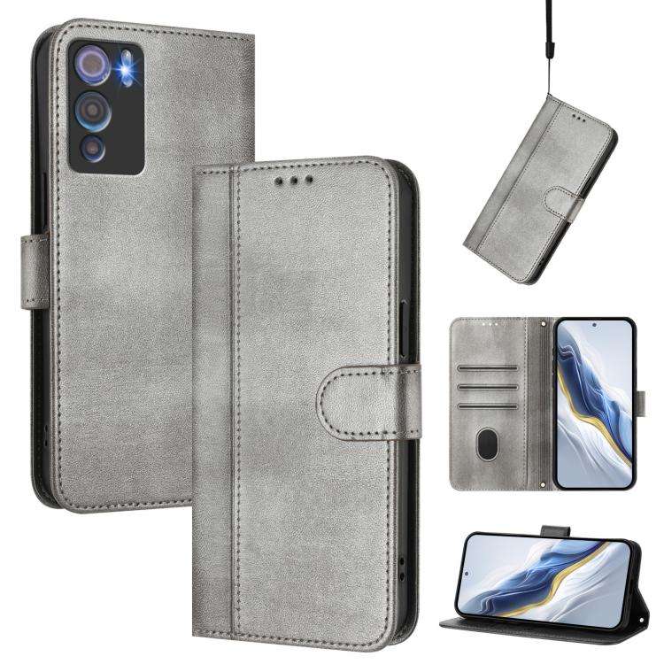 For Doogee N60 Pro Line Splicing Buckle Retro Leather Phone Case(Grey)