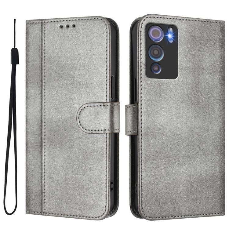 For Doogee N60 Pro Line Splicing Buckle Retro Leather Phone Case(Grey)