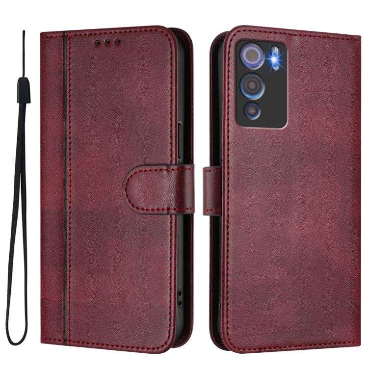 For Doogee N60 Pro Line Splicing Buckle Retro Leather Phone Case(Wine Red)