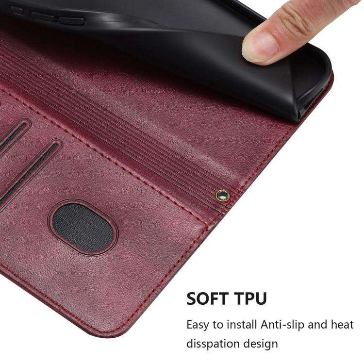 For Doogee N60 Pro Line Splicing Buckle Retro Leather Phone Case(Wine Red)