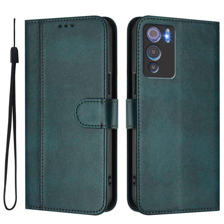 For Doogee N60 Pro Line Splicing Buckle Retro Leather Phone Case(Dark Green)