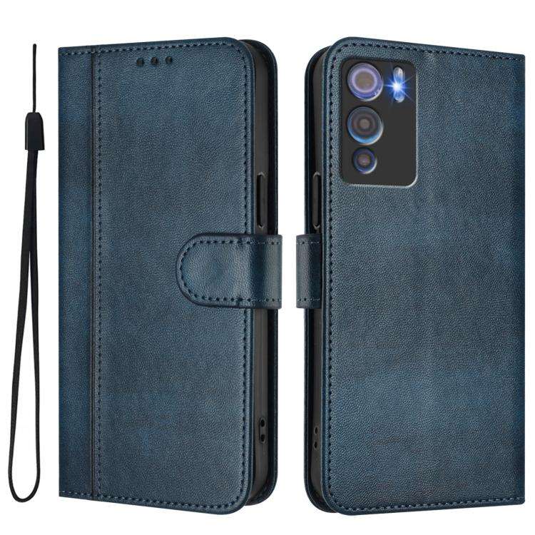 For Doogee N60 Pro Line Splicing Buckle Retro Leather Phone Case(Dark Blue)