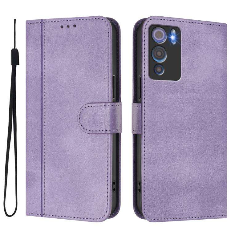 For Doogee N60 Pro Line Splicing Buckle Retro Leather Phone Case(Purple)